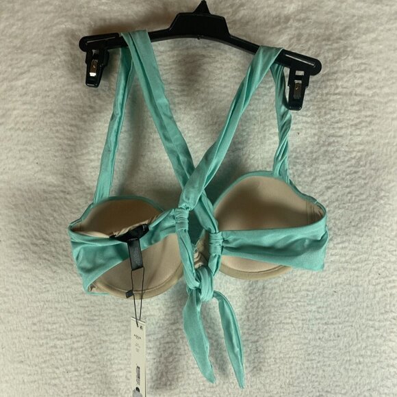 Aqua Swim Ruched Underwire Bikini Top Women's Large Aqua Polyester Stretch S9809 - Picture 3 of 5